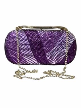 Elegant Purple Crystal Evening Clutch with Gold Chain New Without Tags